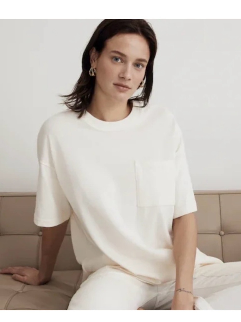 NEW MADEWELL Minimal Thick Pocket Tee in Ivory SZ M